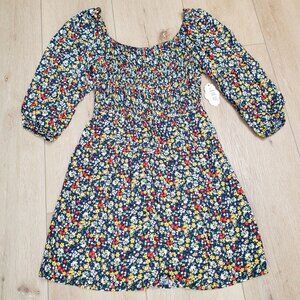 NWT AUW Womens Dress Size M Floral Blue Smocked Puff Sleeve Cottage Ballet Mini